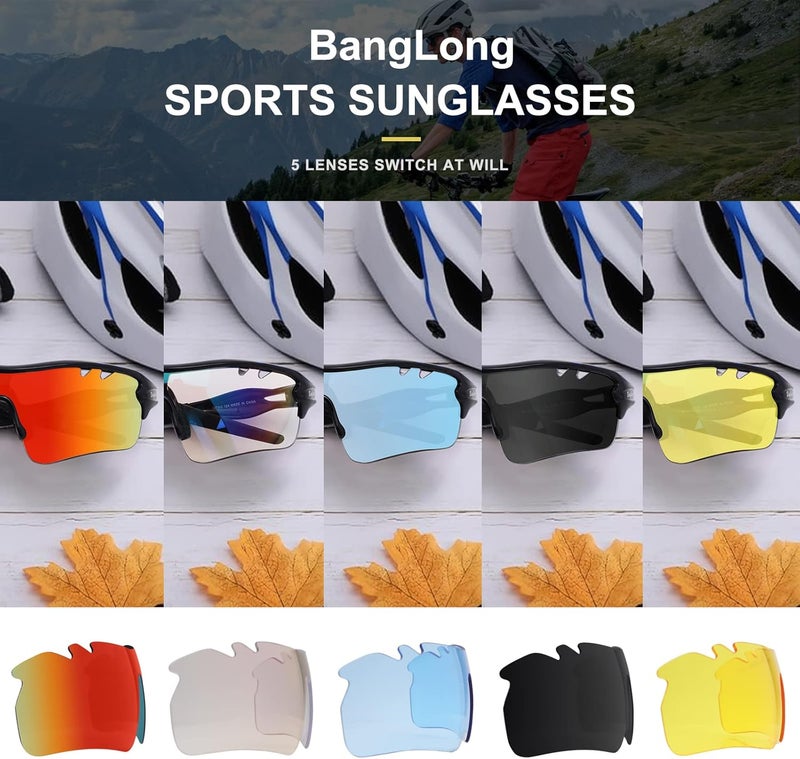BangLong Polarized Sports Sunglasses Cycling Sun Glasses for Men Women with 5 Interchangeable Lenes for Running Baseball Golf - Image 5